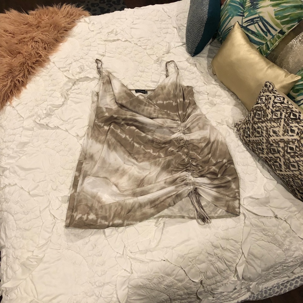 Pretty Little Things - Plus khaki tie-dye cowl body con dress